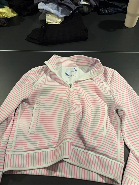 Addison Bay Jackets & Blazers - Women’s Pink Stripe Half-Zip Jacket - Addison Bay